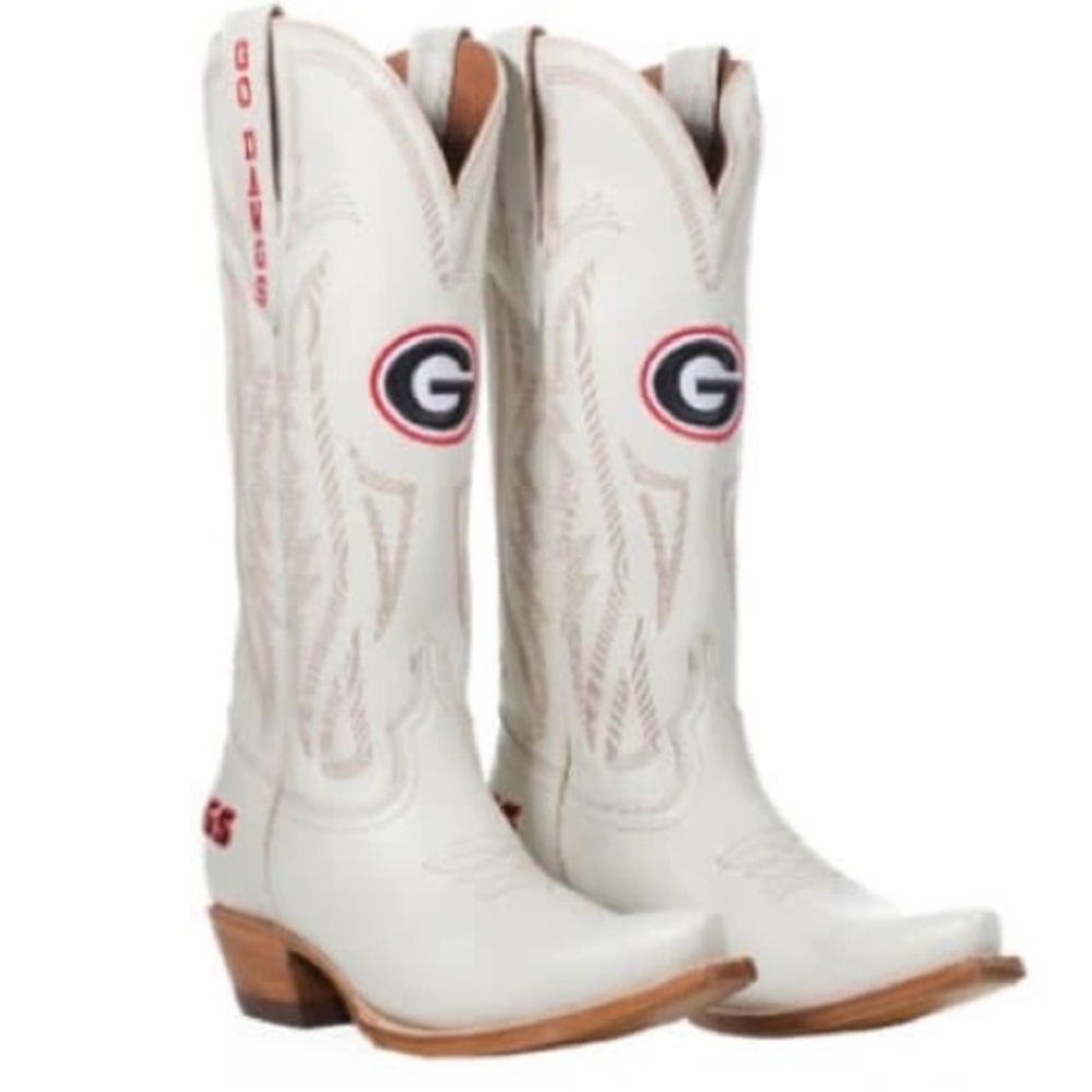 White Cowboy Boots with Embroidered Logo
